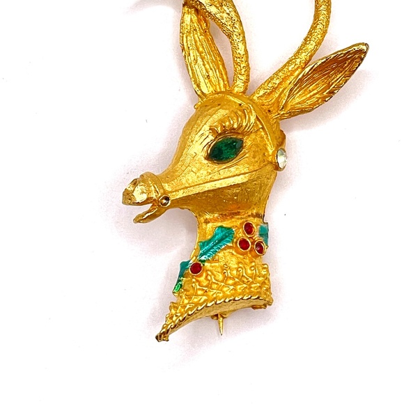 MYLU Signed Vintage Textured Gold Tone Reindeer Holiday Christmas Pin Brooch - Picture 5 of 7